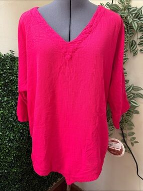 Oh My Gauze! Bright Fuchsia V-Neck Tunic